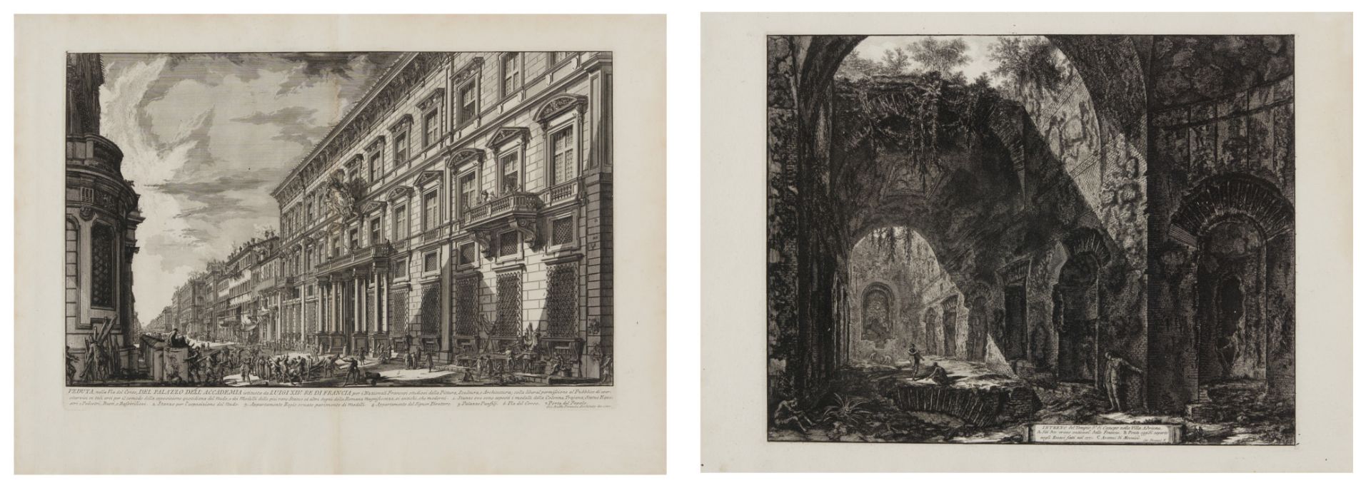 Piranesi, Giovanni-Battista. Rom 1720 - 1778 – nach. Zwei Radierungen: a) Interno del Tempio di