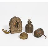 FOUR BUDDHIST OBJECTS. Tibet/Nepal/Thailand. 19th-20th c. Bronze, copper, silver a.o. a) Ga'u,
