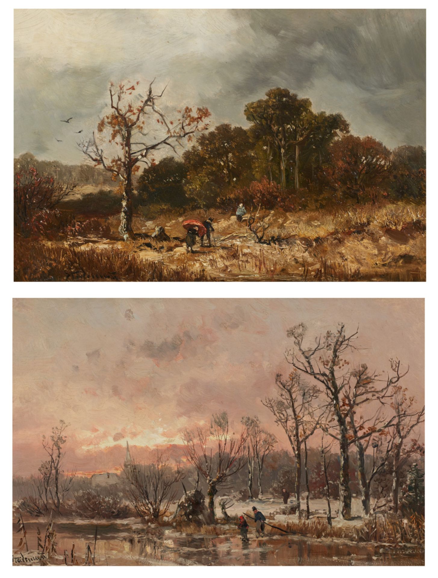 Stademann, Adolf. München 1824 - 1895. Zwei Gemälde: Herbst- und Winterlandschaft. Jeweils Öl auf