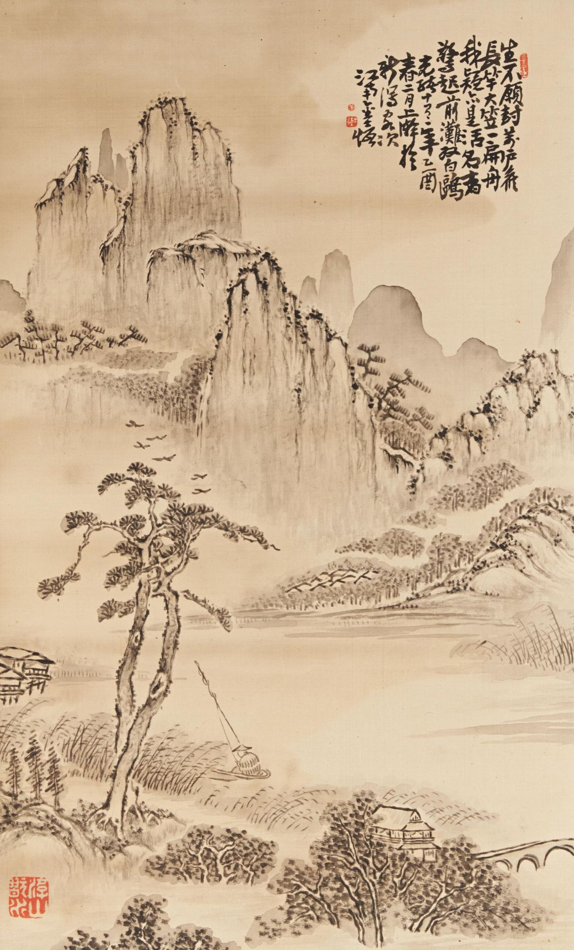 JIN, SHIHENG. Landscape with a hermit at fishing. China. Qing dynasty. Inscription dated 1885. Ink