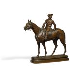 Bureau, Léon. Limoges 1866 - 1906. Jockey auf seinem Pferd. Bronze. Höhe: 48,5cm. Bezeichnet auf der