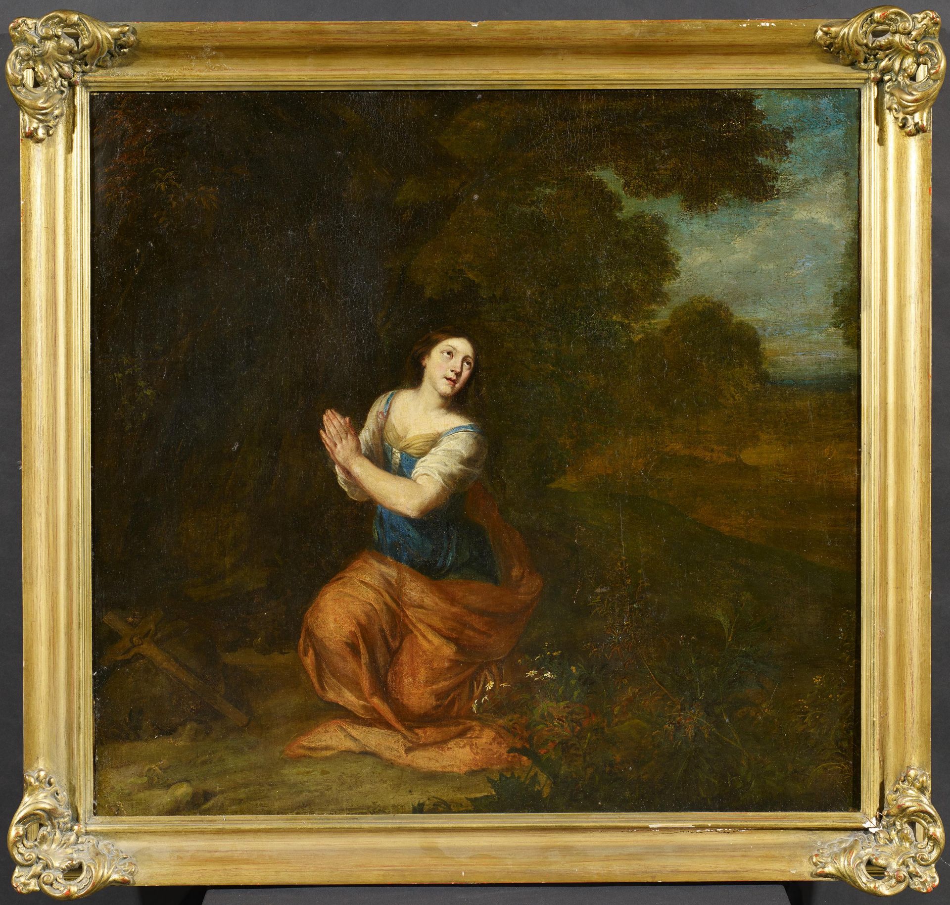 Französischer Meister um 1700. Die büßende Magdalena. Öl auf Leinwand. Doubliert. 86 x 91cm. Rahmen. - Bild 2 aus 4