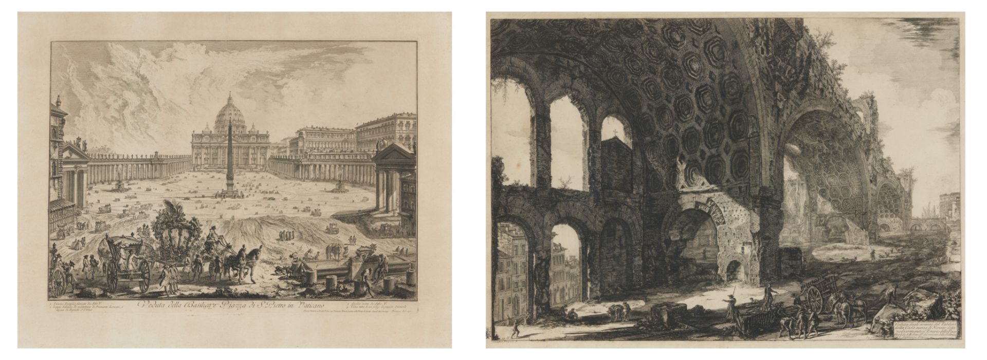 Piranesi, Giovanni-Battista. Rom 1720 - 1778 – nach. Zwei Rdierungen: a) Casa Aurea. 51,5 x 73,5cm.