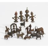 18 SMALL FIGURES OF GODS AND ANIMALS. East India. Regions Odisha and Bastar. 19th-20th c. Bronze