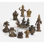 TEN SMALL FIGURES OF GODS AND OTHERS. India, partly Maharashtra region. 18th-19th c. Bronze with