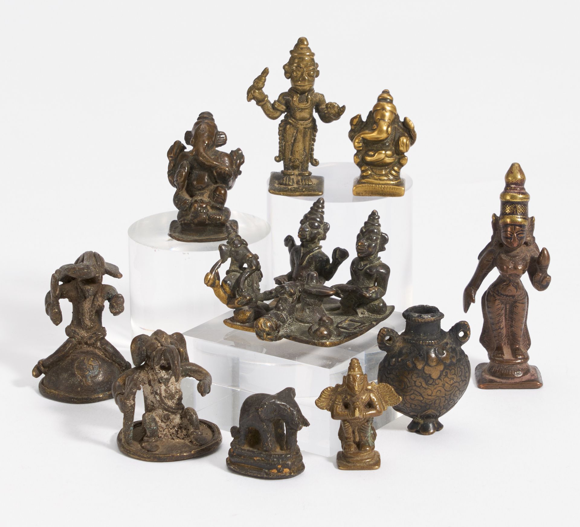 TEN SMALL FIGURES OF GODS AND OTHERS. India, partly Maharashtra region. 18th-19th c. Bronze with