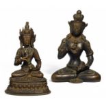 VAJRASATTVA. Tibet/Nepal. 18th/19th c. Copper bronze with residue of dark patina. Sitting on a