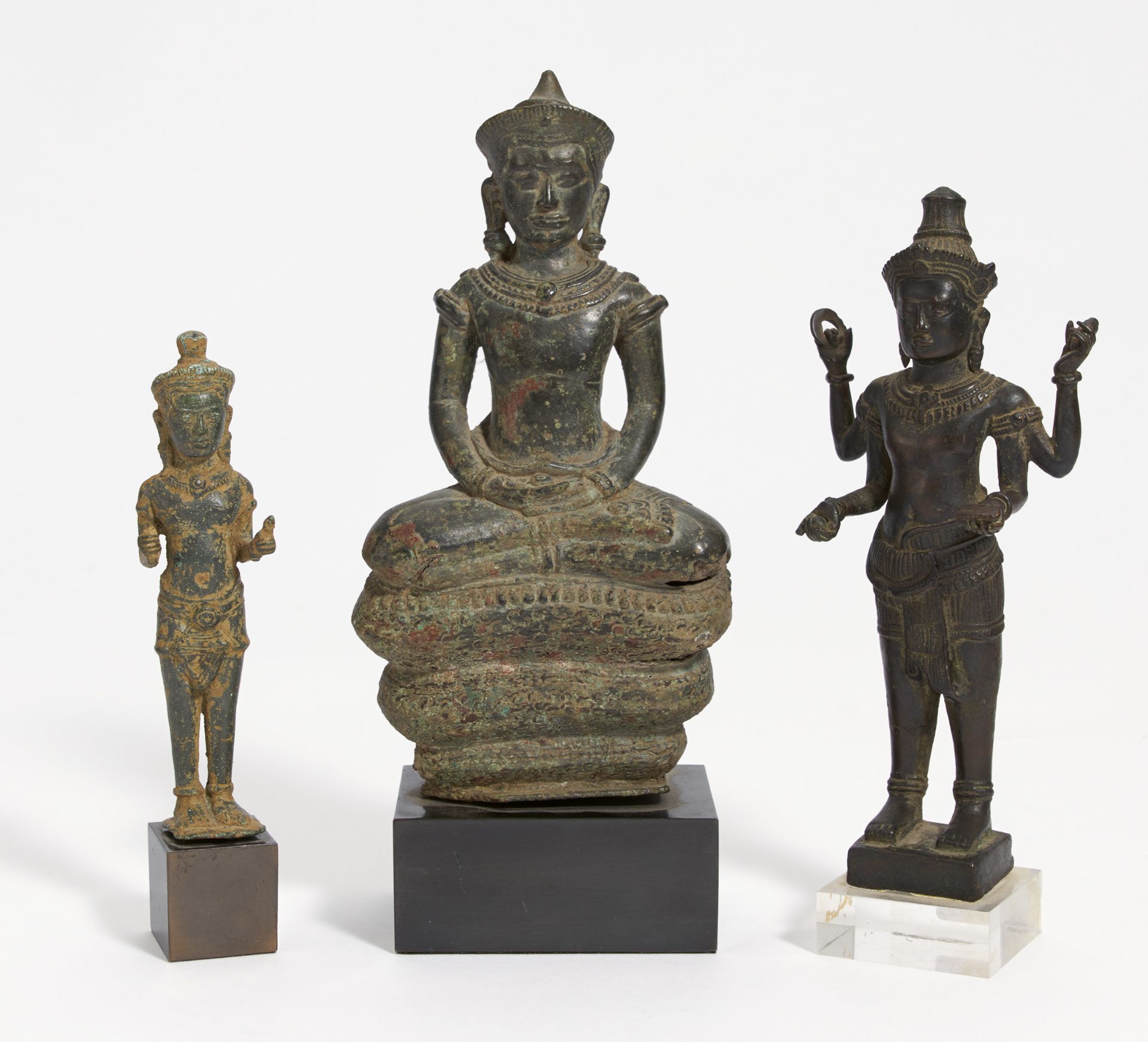 STANDING FOUR ARMED VISHNU AND BUDDHA ON SNAKE THRONE. Vishnu and Shiva probably 12th-13th c. or