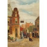 Niederländischer Meister. um 1900. Holländische Straßenszene. Öl auf Holz. 86 x 17,5cm. Bezeichnet