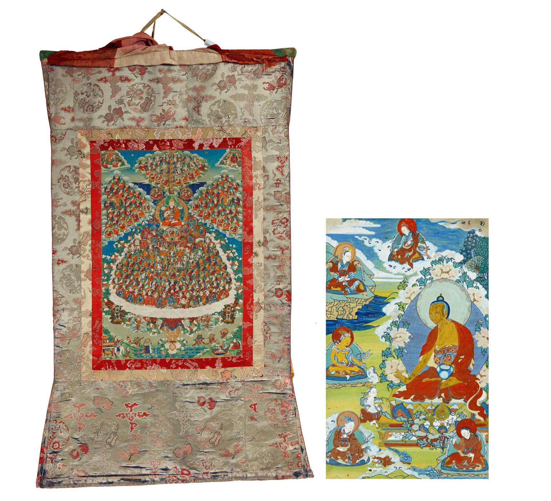 LARGE THANGKA OF THE REGUGE TREE OF THE GELUGPA SCHOOL WITH TSONGKHAPA. Tibet/Nepal. 19th-beg.