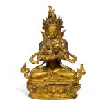 VAJRADHARA. Sino-Tibetan. Ca. 19th c. Copper bronze with fire gilding. The transcendent Buddha