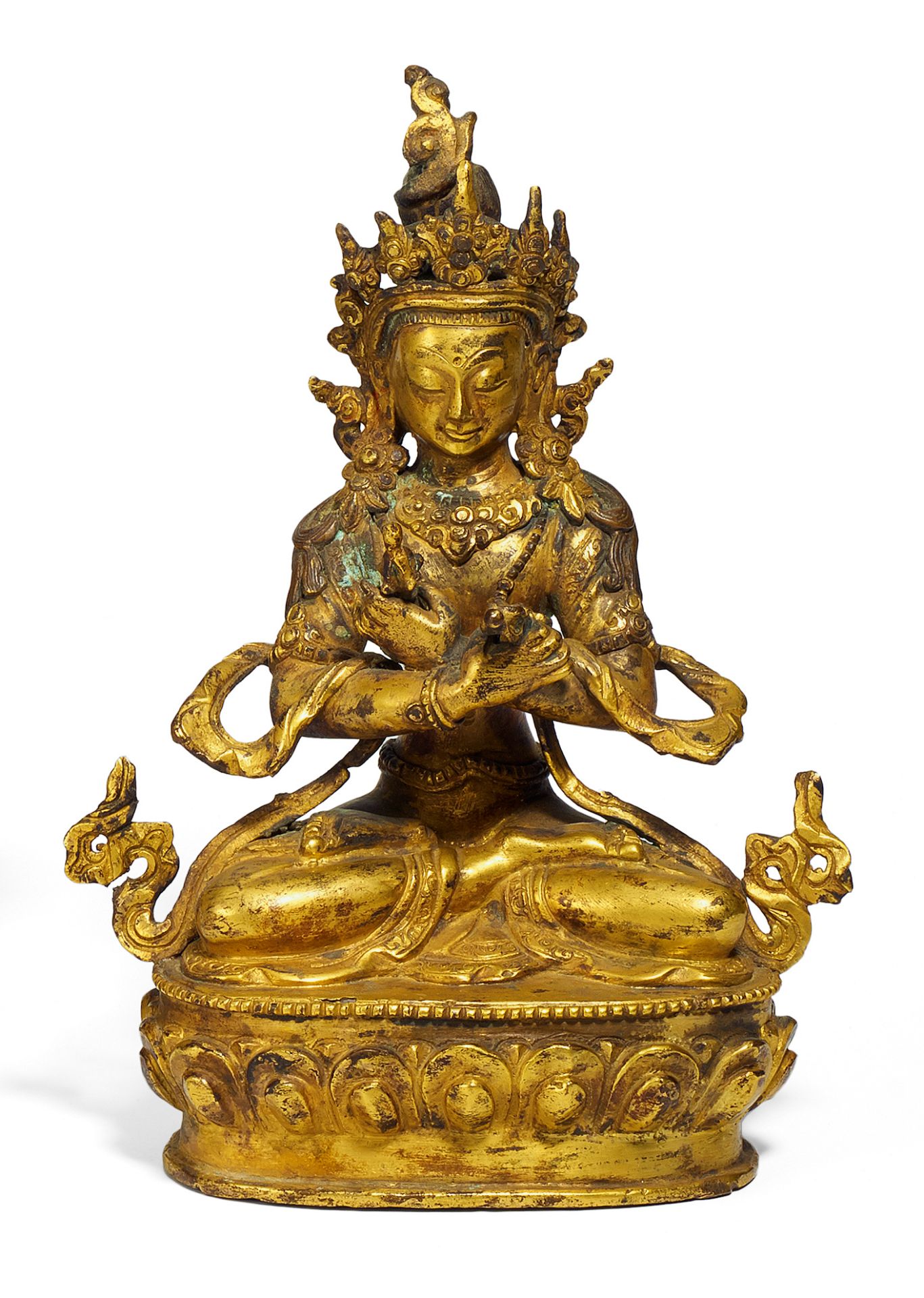 VAJRADHARA. Sino-Tibetan. Ca. 19th c. Copper bronze with fire gilding. The transcendent Buddha