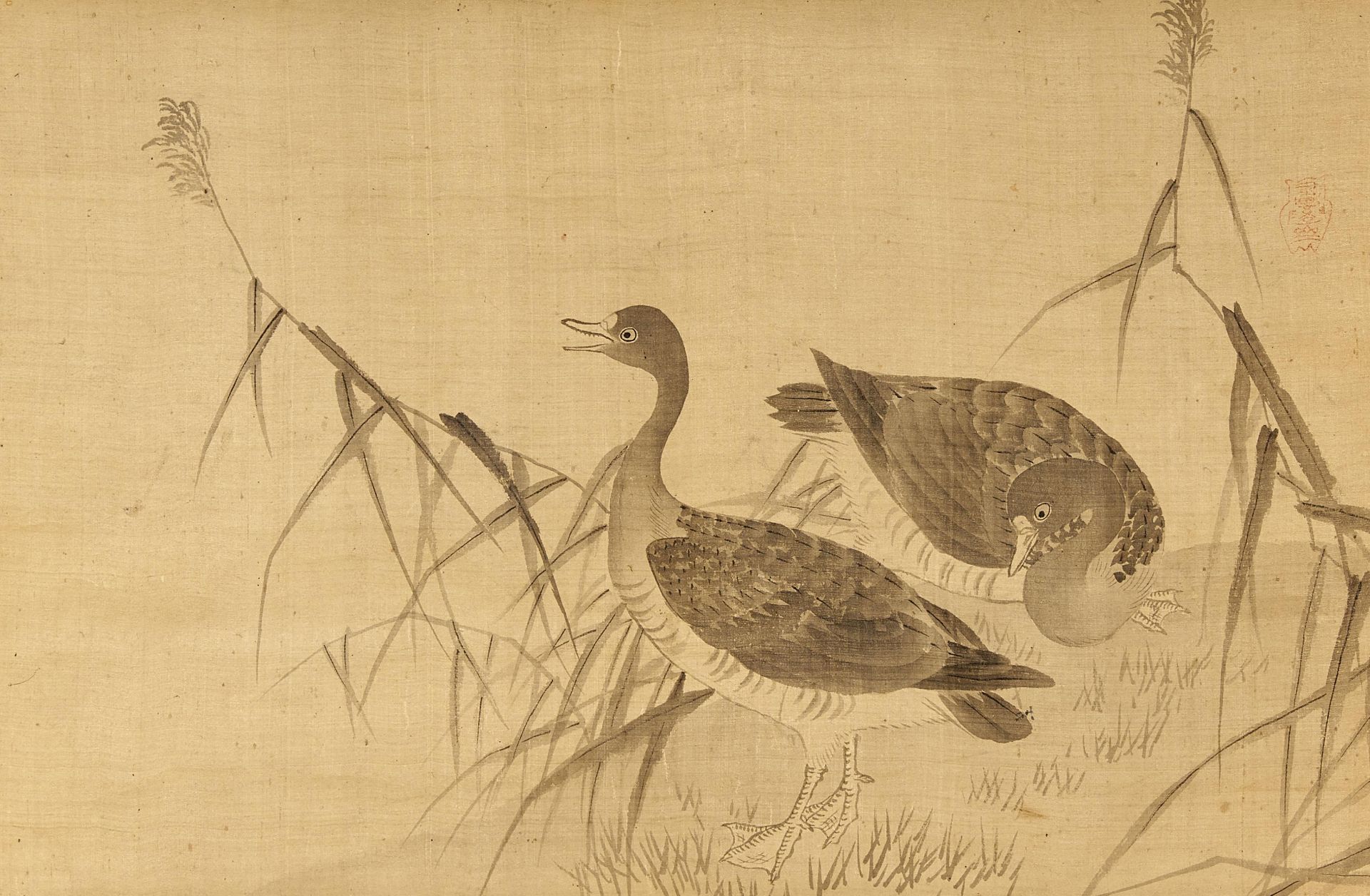 THREE HANGING PICTURES WITH BIRDS. Japan. 19th c. Ink on silk/paper. Mounted as hanging scroll. - Bild 2 aus 4