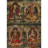RARE SET OF FOUR THANGKA WITH EMANATIONS OF PADMASAMBHAVA (GURU RINPOCHE). Tibet. 18th c. Pigments