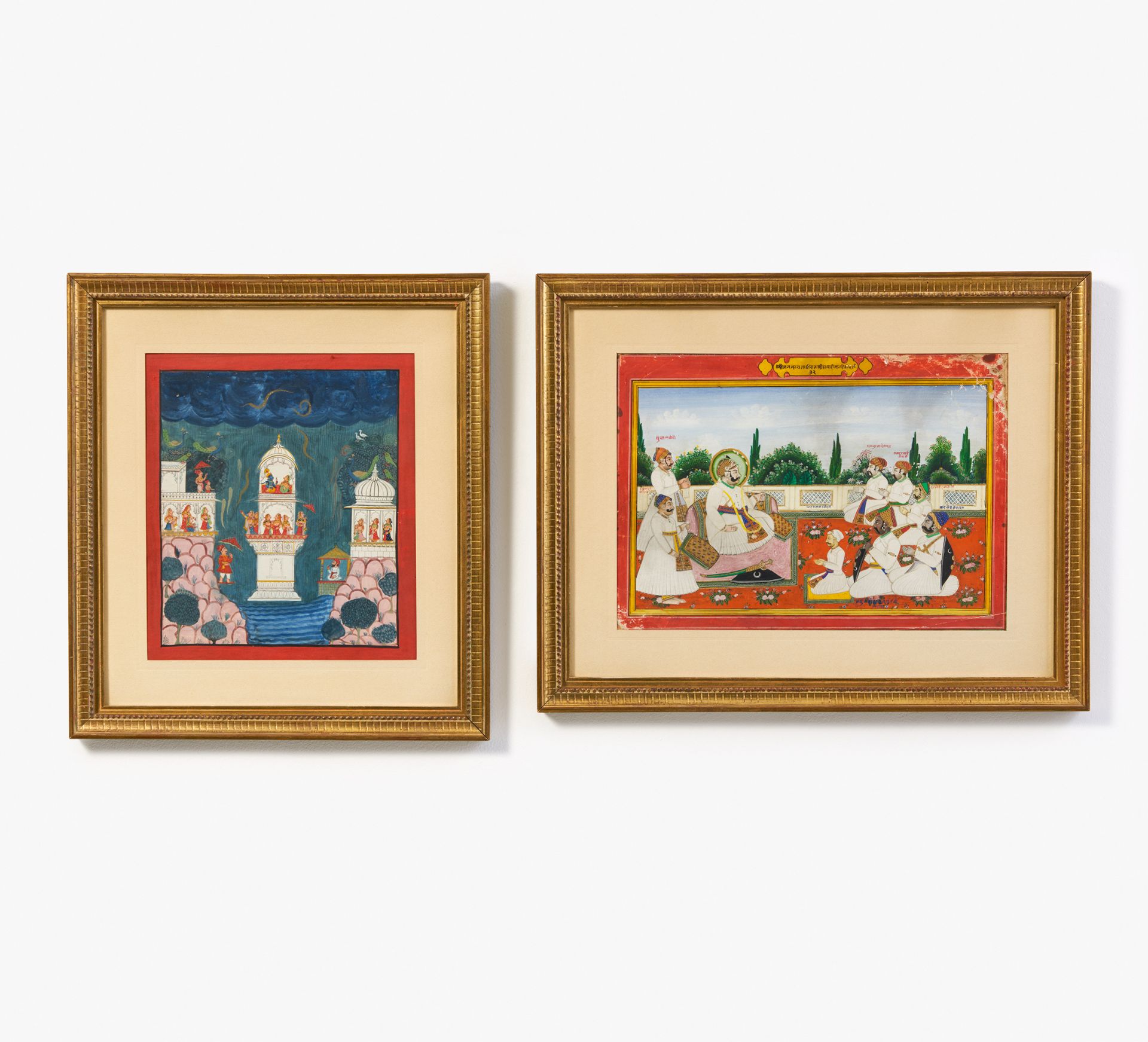 TWO PAINTING WITH MAHARADJA AND KRISHNA. Mughal India. 18th-19th c. Fine painting. Pigments and gold