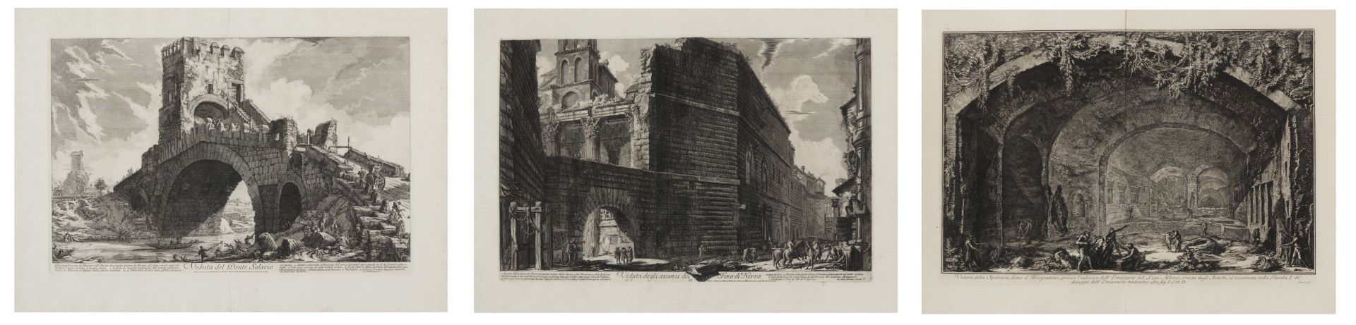 Piranesi, Giovanni-Battista. Rom 1720 - 1778. nach. Drei Radierungen: a) Ponte Salario. 52,5 x 74,