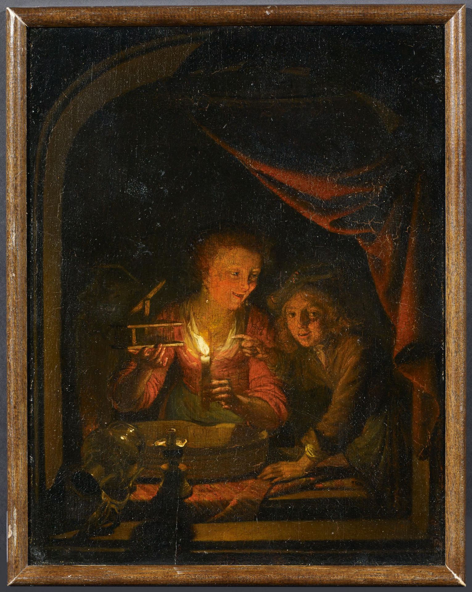 Dou, Gerrit. Leiden 1612 - 1675. Kopie nach. Die Mausefalle. Öl auf Holz. 26,5 x 20,5cm. Rahmen. - Image 2 of 4