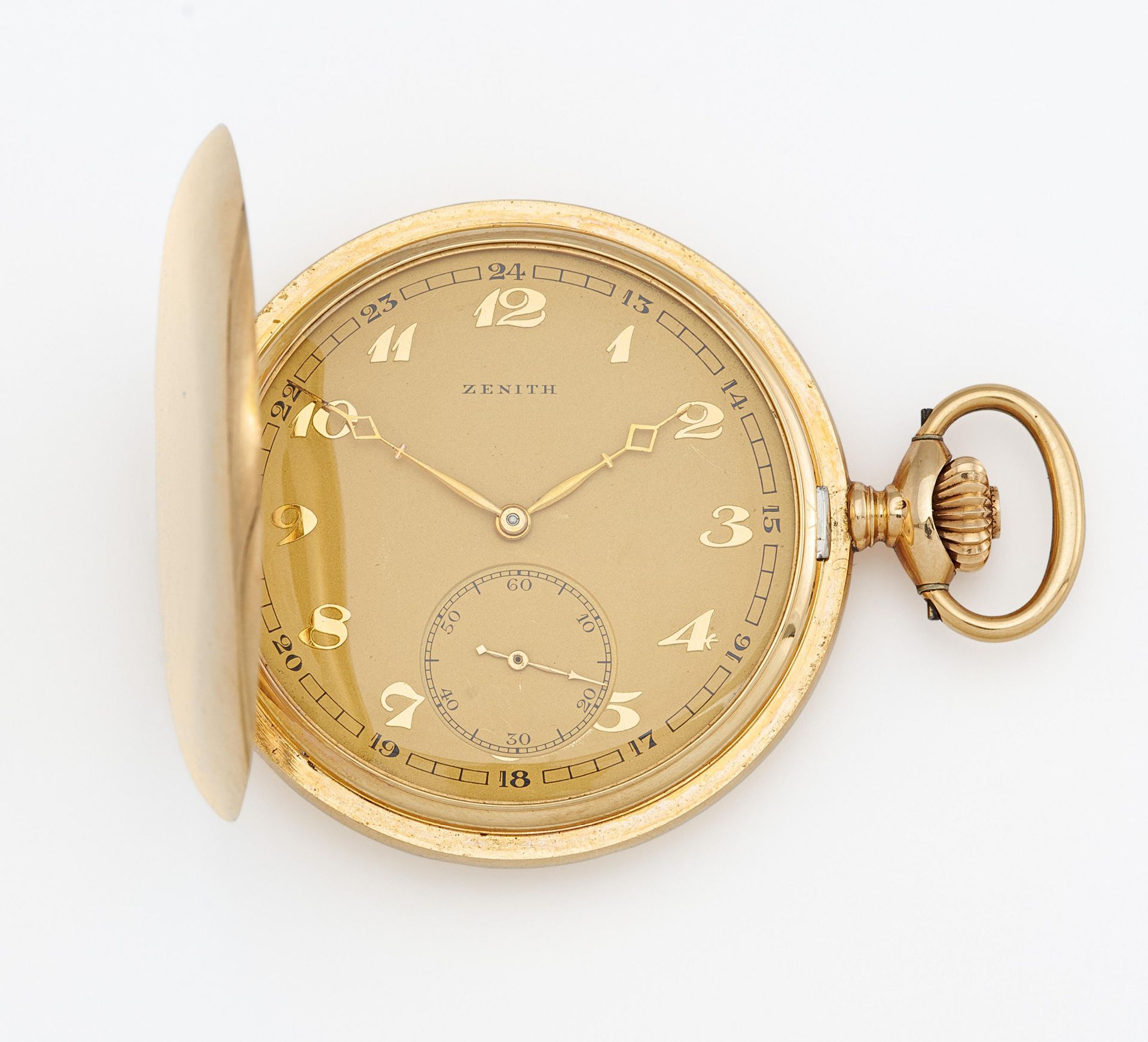 ZENITH. Taschenuhr. Schweiz. Um 1920. Handaufzug. 585/- Gelbgold, Zffbl. lackiert, bedruckt,