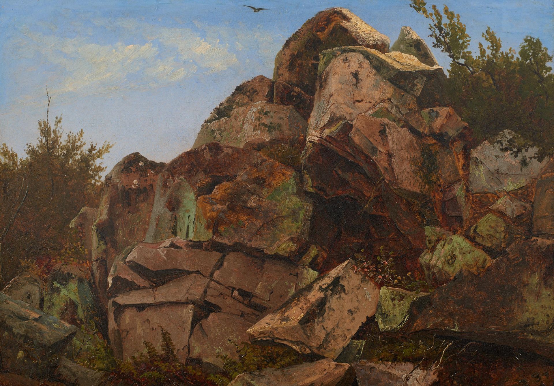 Kieldrup, Anton Edvard. 1826 Hadersleben - 1869 Kopenhagen. Felsen auf Bornholm. Öl auf Papier.