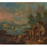Balen, Matthys Dordrecht 1684 - 1766 – zugeschrieben. Ideale Flusslandschaft. Öl auf Holz. 21 x
