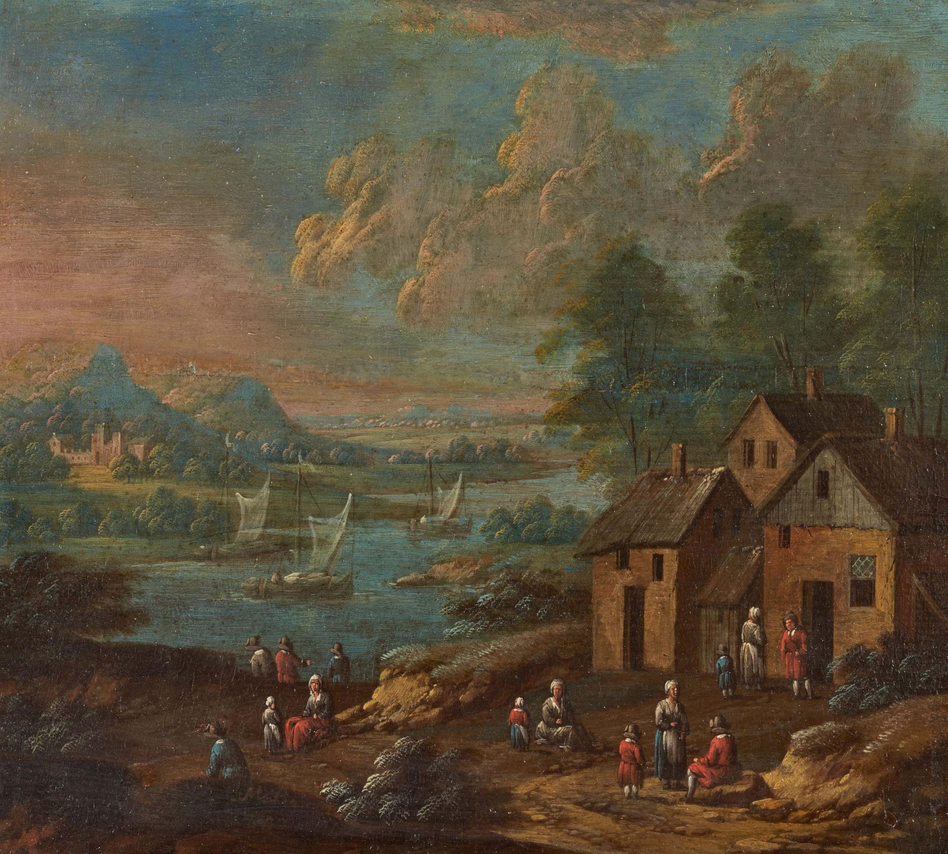 Balen, Matthys Dordrecht 1684 - 1766 – zugeschrieben. Ideale Flusslandschaft. Öl auf Holz. 21 x