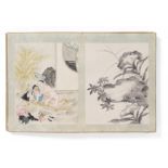 FANFOLD BOOK WITH 18 EROTIC AND 18 BLACK INK PAINTINGS. China. Qing dynasty. 18th/19th c. Ink,