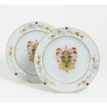TWO LARGE PLATES WITH LION BLAZONS. China. Qing dynasty. 18th-19th c. Compagnie des Indes.