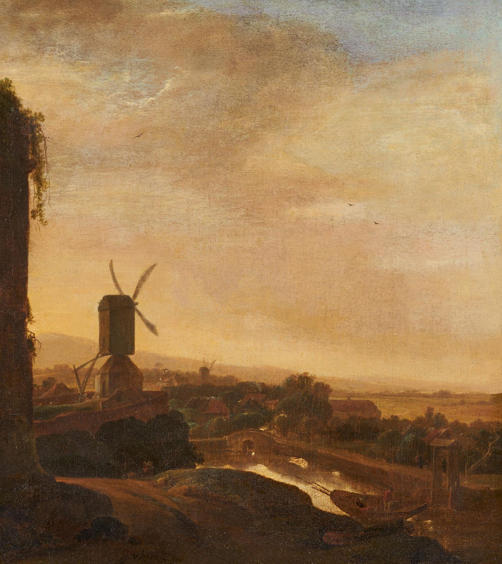 Kessel, Jan III. van. Amsterdam 1641 - 1680. Holländische Landschaft mit Windmühle. Öl auf Leinwand.