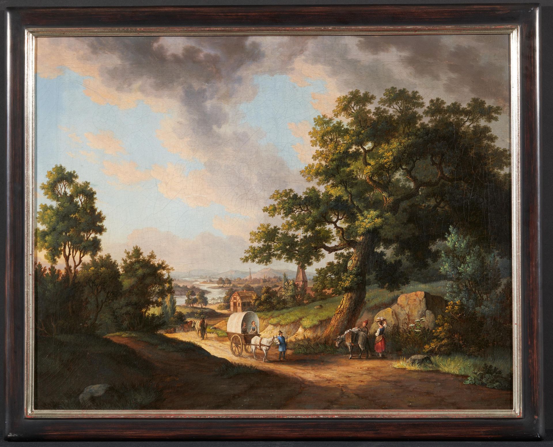 Klever Schule. 19. Jh. Weite Landschaft mit Wagen. Öl auf Leinwand. Doubliert. 56,5 x 72,5cm. - Image 2 of 4