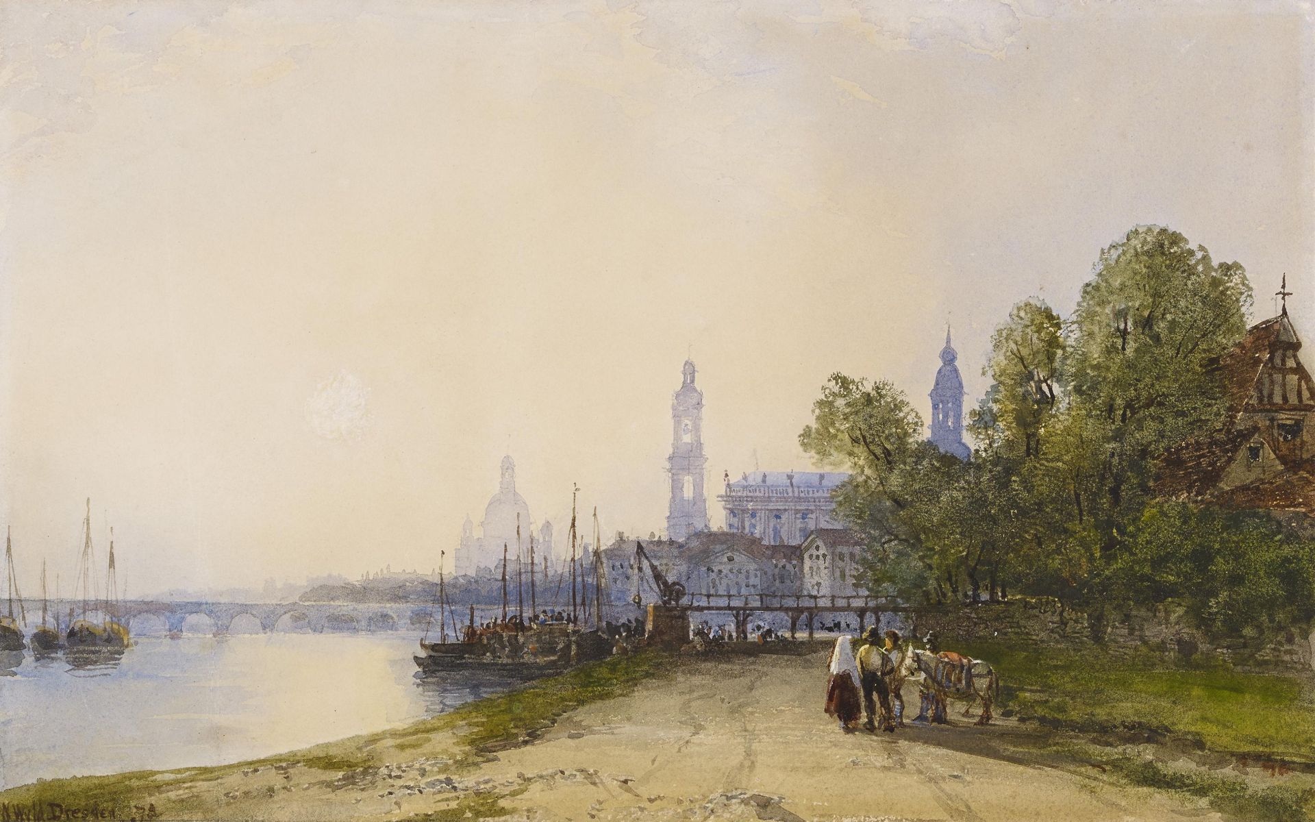 Wyld, William. 1806 London - 1889 Paris. Das Elbufer in Dresden mit Blick auf die Brühlschen