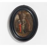 Englischer Meister. um 1800. Portrait einer Dame mit Kind. Öl auf Karton. 12 x 8,7cm. Rahmen.