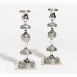 PAIR OF SILVER CANDELABRA WITH VINE DECOR. Presumably Russia. 19th century. Silver. Ca. 940g. Height