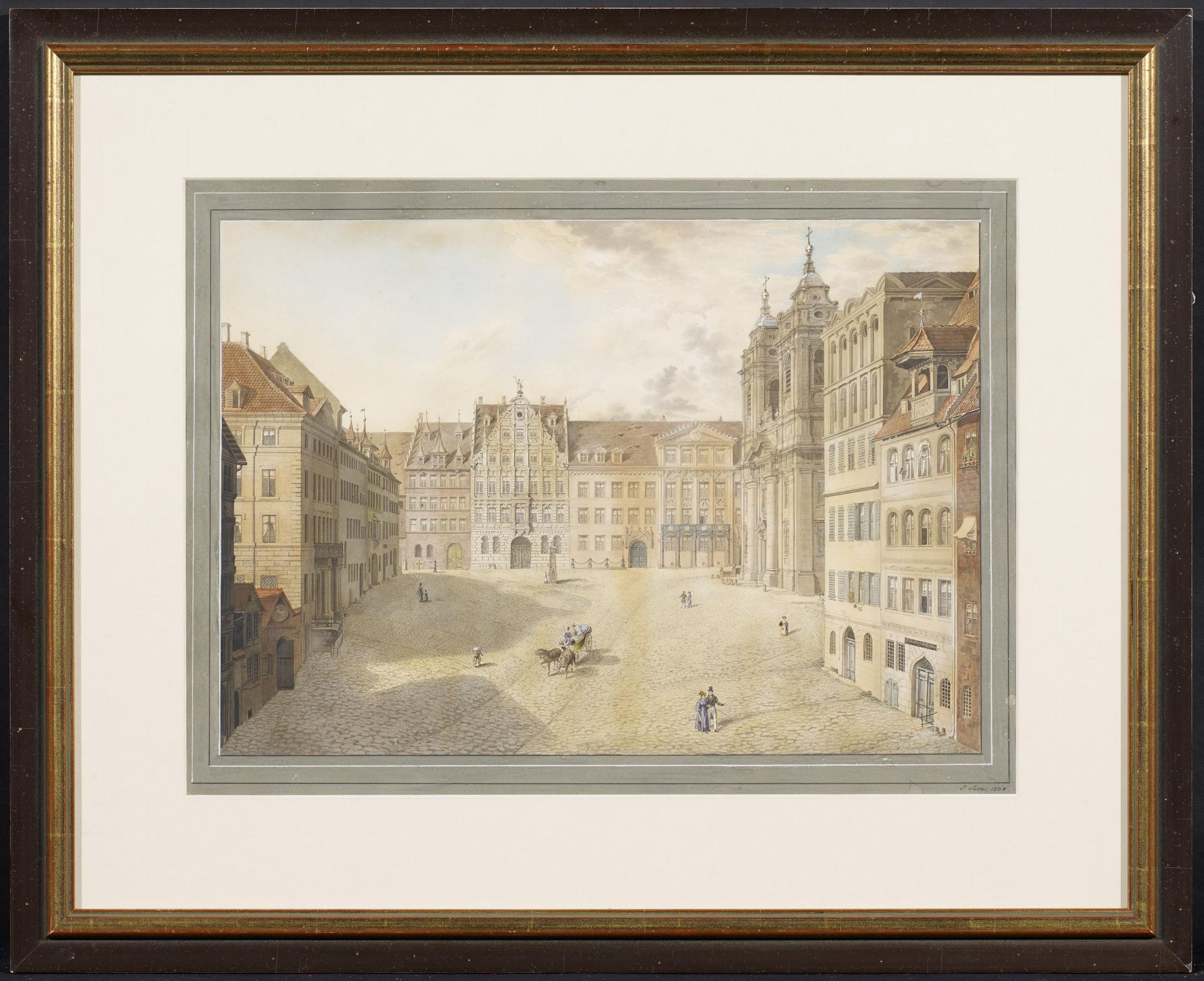 Serz, Johann Georg. Nürnberg 1808 - 1849. Nürnberg. Der Egidienplatz mit Pellerhaus und Kirche. - Bild 2 aus 4