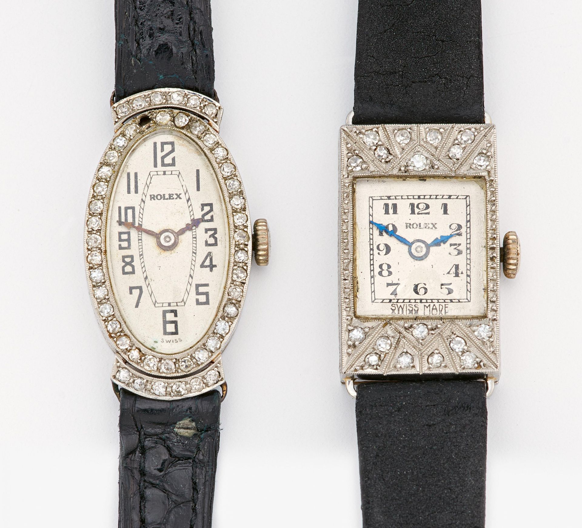 ROLEX. Konvolut: Zwei Cocktailuhren. Schweiz. Um 1920. Handaufzug. Platin, Punze, Lünette