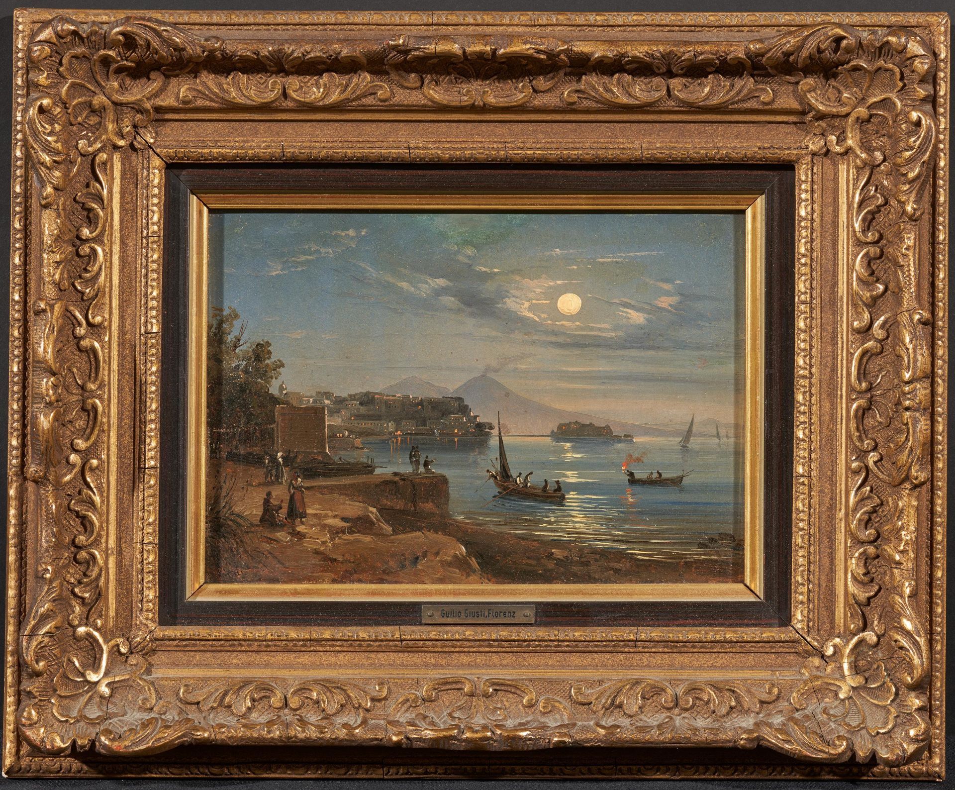 Giusti, Gugliemo Naples 1824 - 1916.   Full Moon above the Bay in Naples. Signed lower left: Giusti. - Image 2 of 4