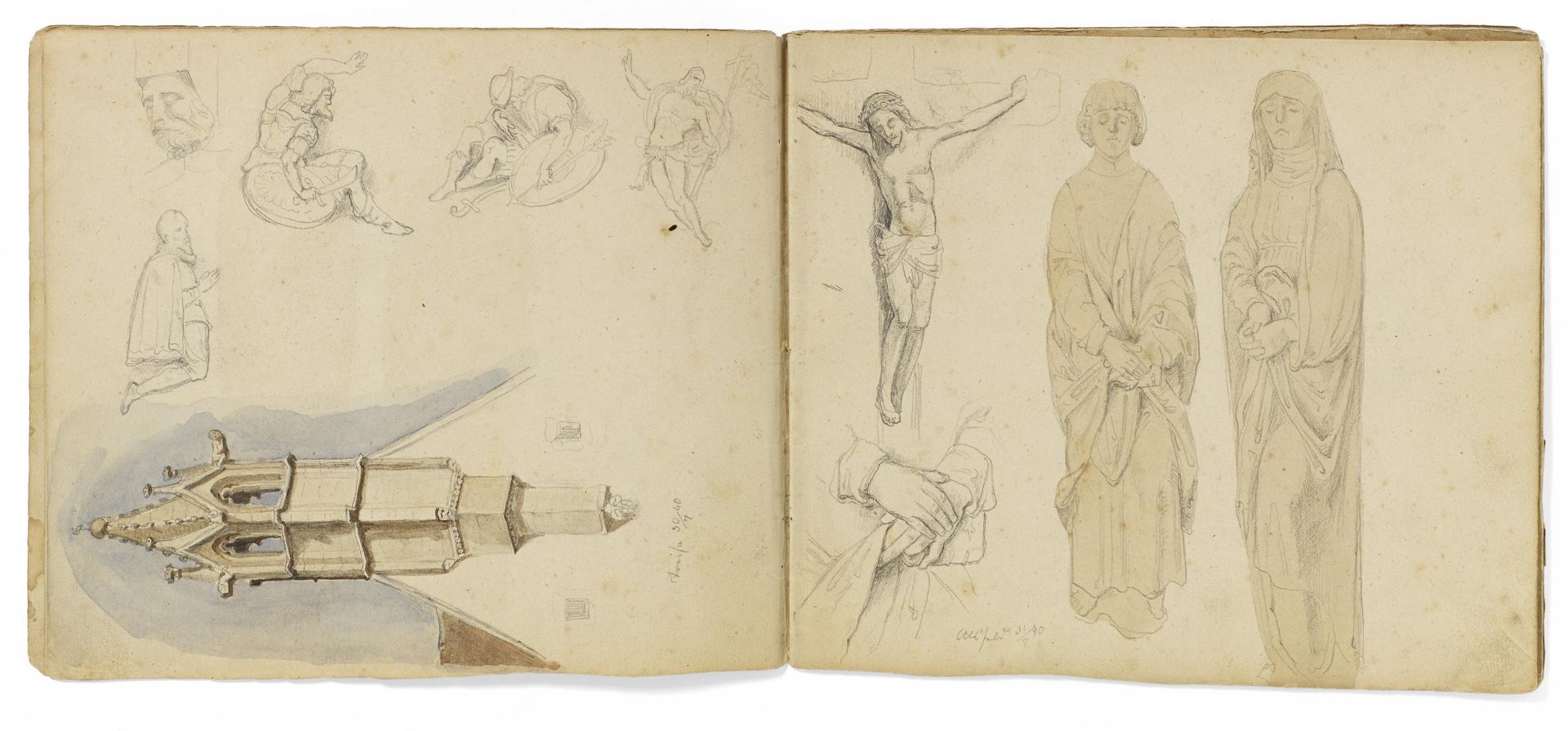 Kaupert, Gustav Kassel 1819 - 1897   Sketchbook, two booklets, each ca. 17 pages. Architectural