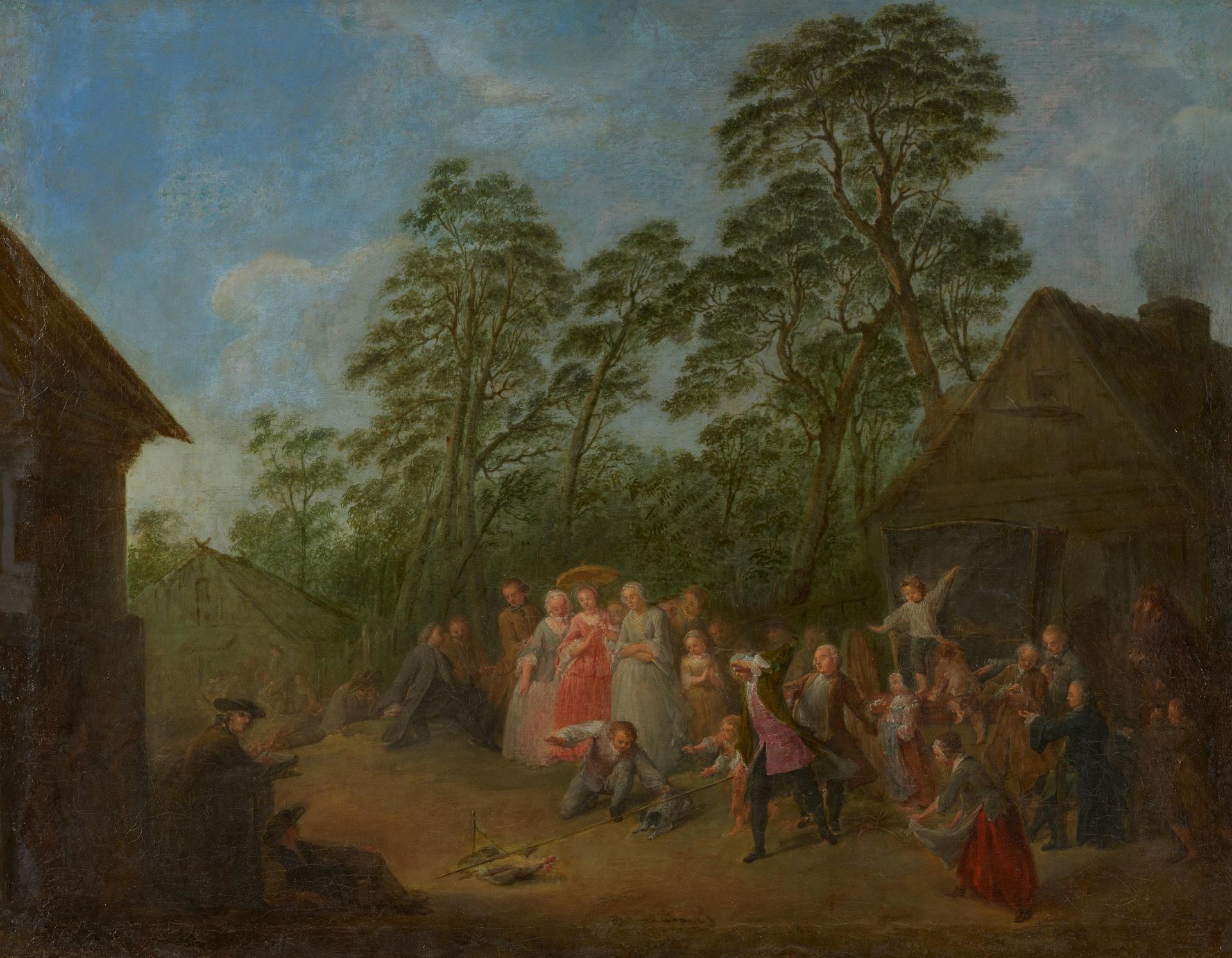 Rode, Bernhard. Berlin 1725 - 1797  – zugeschrieben. Hahnenschlagen. Öl auf Leinwand. Doubliert.