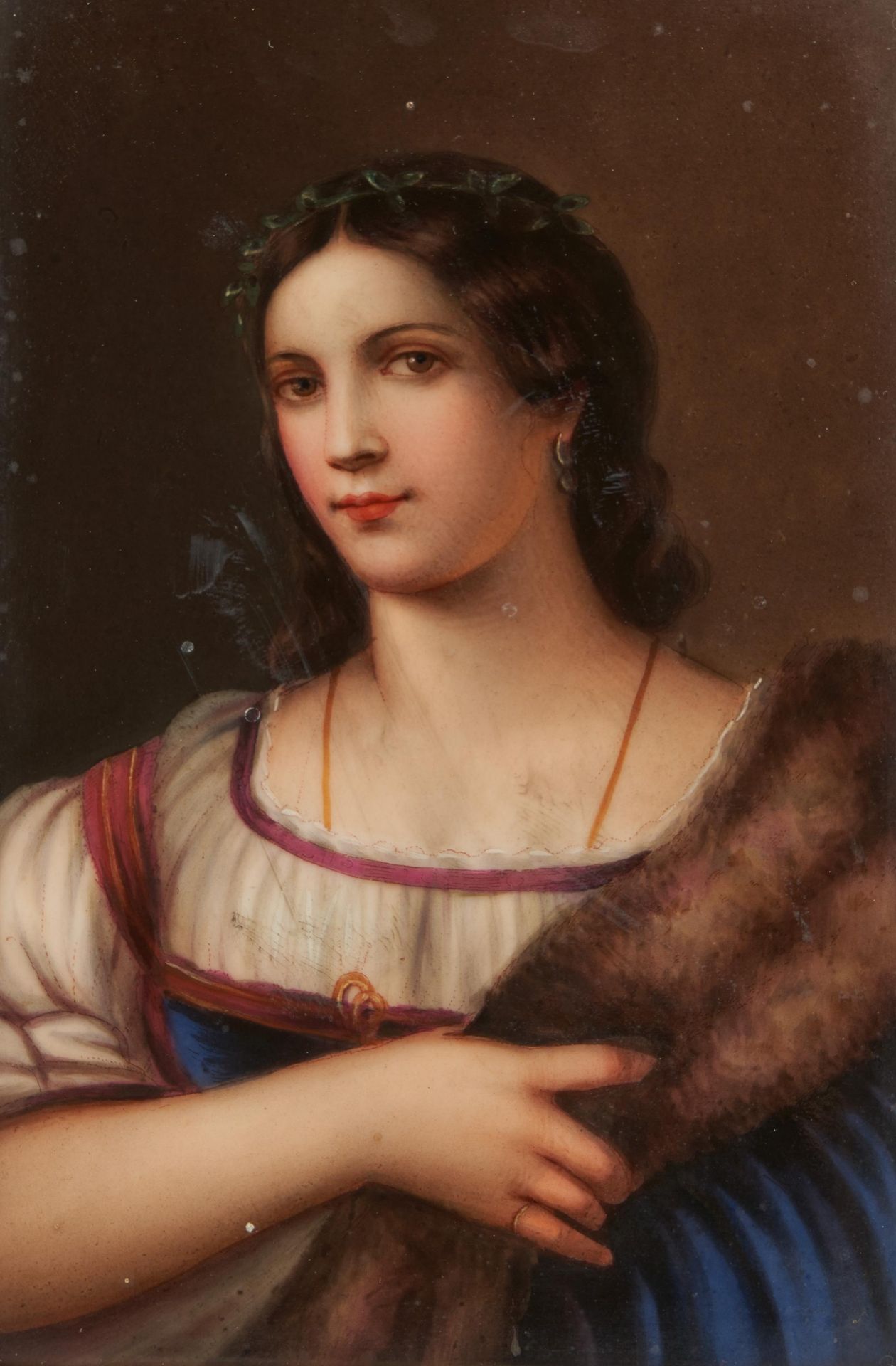 Italien. 19. Jh. Portrait einer Dame mit Pelzstola. Kopie nach dem Gemälde Sebastiano del Piombo von
