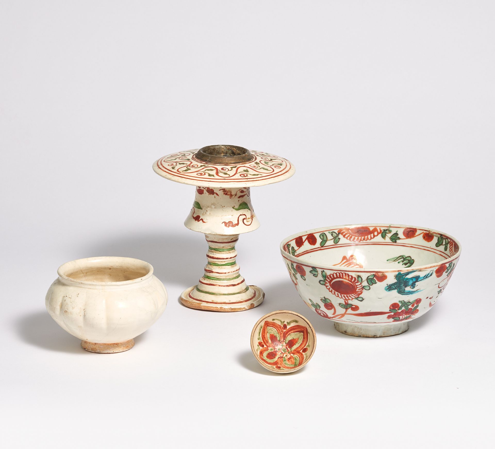 RARE INCENSE BURNER, SMALL CUP AND MELON SHAPED BOWL. China. Song/Jin Dynasty. Cizhou kilns. Ferrous