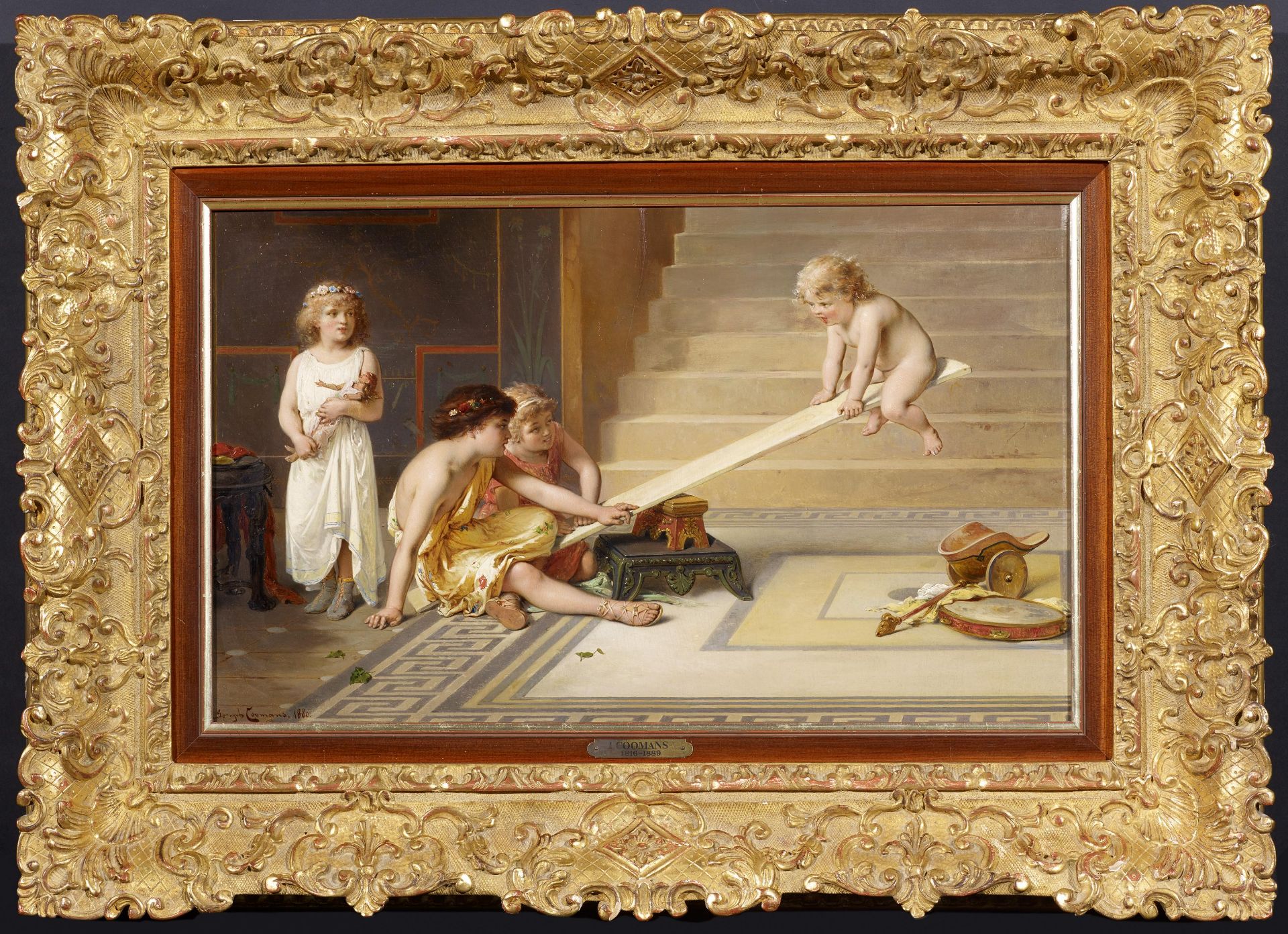 Coomans, Joseph 1816 Brussels - 1889 Boulogne-sur-Seine Playing Children. Oil on wood. 33,5 x - Bild 2 aus 5