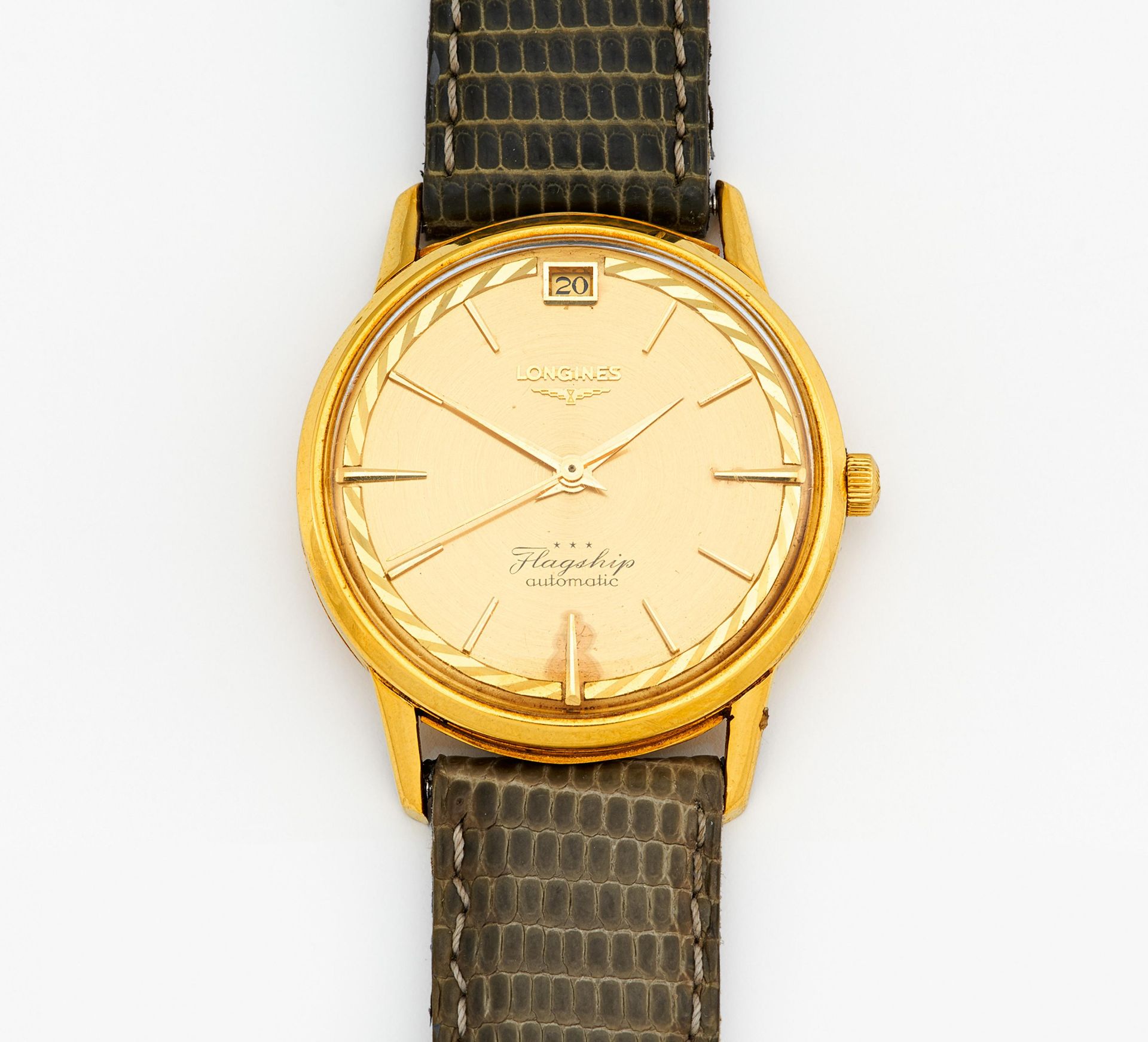 Flagship. MEN'S WATCH. Automatic. 750/- yellow gold, leather strap, thorn clasp, dial printed,