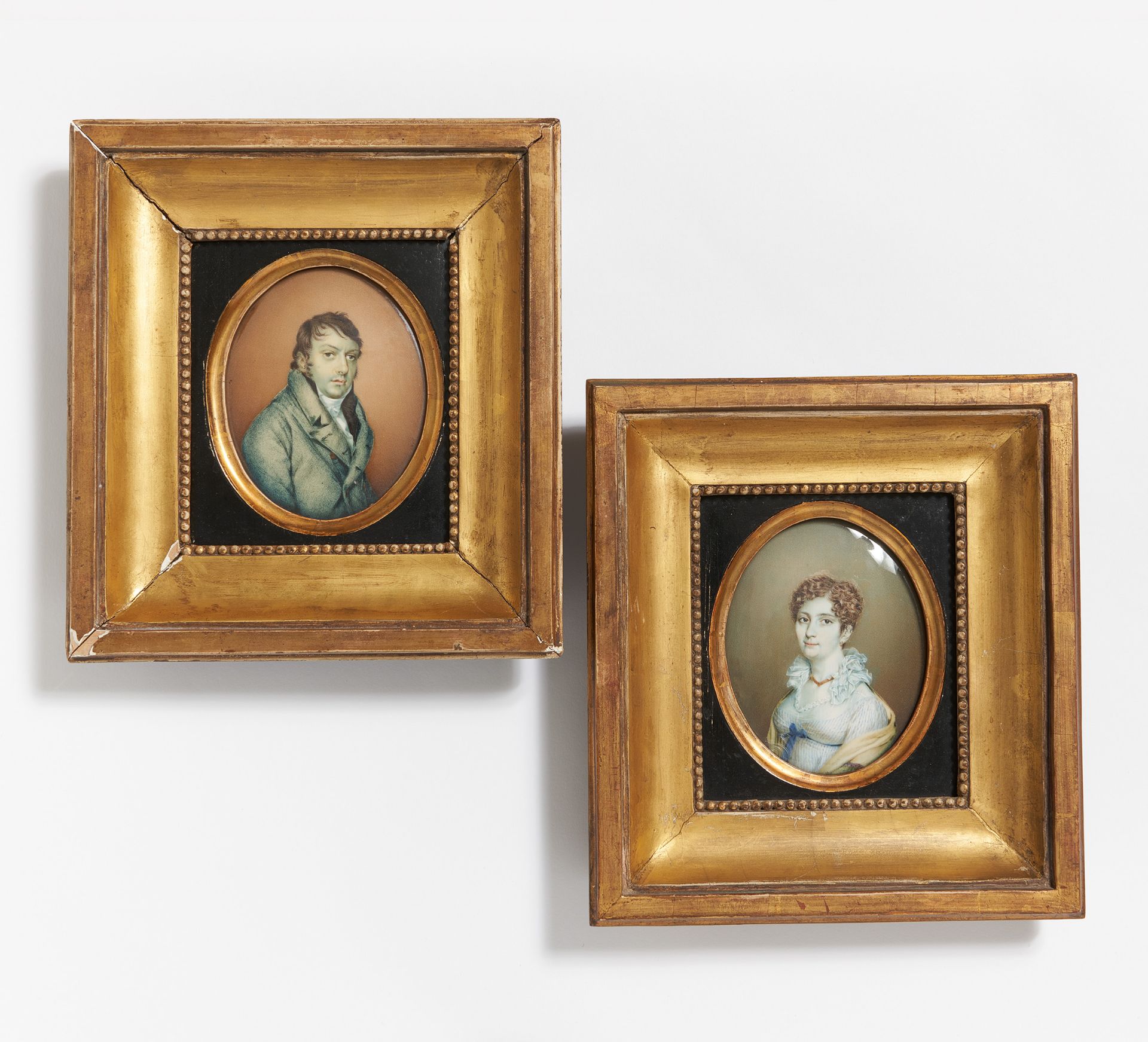 Deharme, Elisa Apollina. Paris um 1805 - 1870. Zwei Miniaturen: Portraits eines Paares. Aquarell und - Image 2 of 2