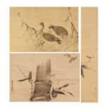 THREE HANGING PICTURES WITH BIRDS. Japan. 19th c. Ink on silk/paper. Mounted as hanging scroll.