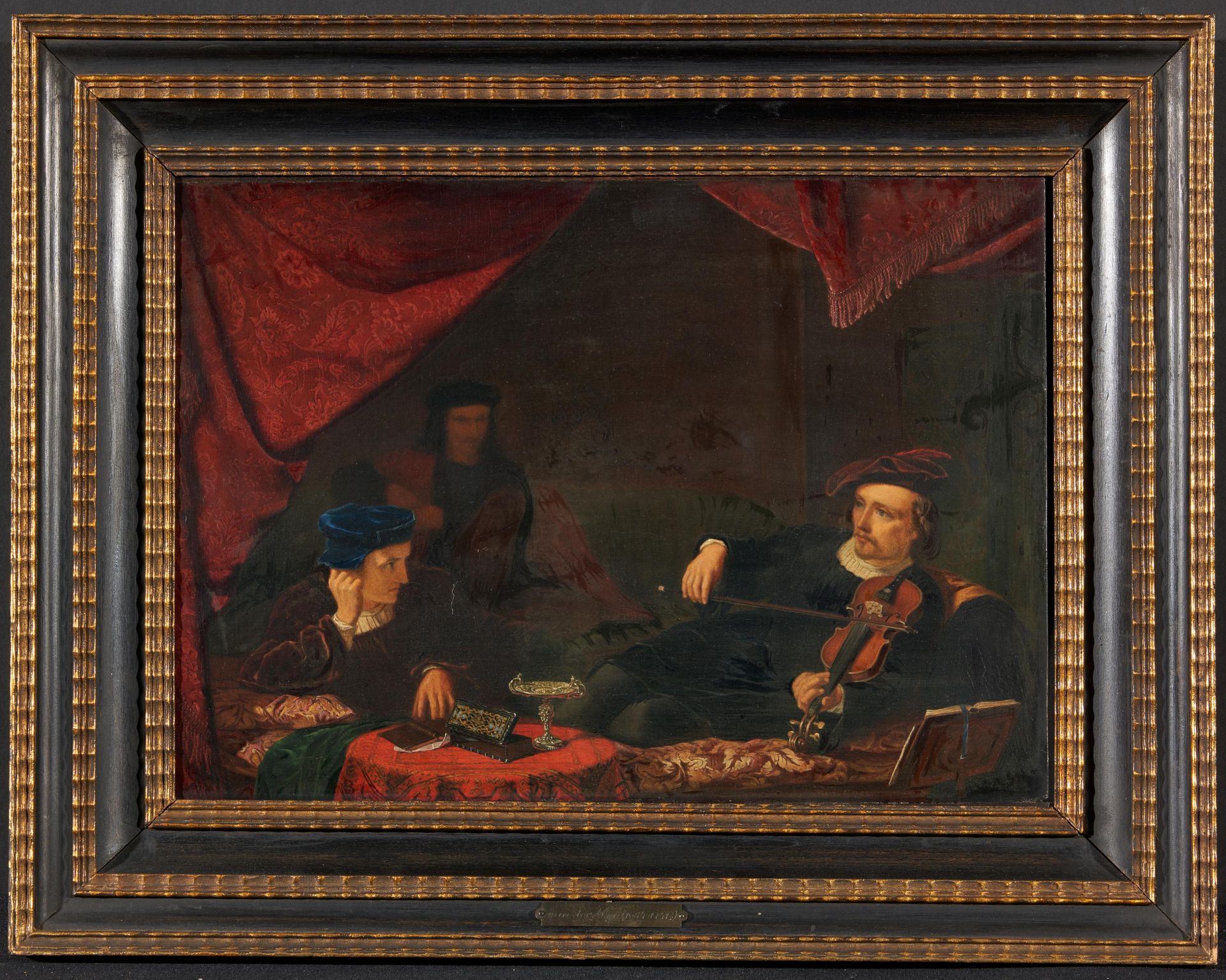 Niederländischer Meister. 19. Jh. Interieur mit Geigenspieler. Öl auf Holz. Parkettiert. 26 x 35, - Bild 2 aus 4