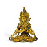BUDDHA VAJRADHARA. Tibet. 18th/19th c. Copper bronze with fire gilding. The vajra scepter and
