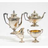 FOUR PIECE SILVER COFFEE & TEA SERVICE EMPIRE STYLE. Presumably Switzerland. 20th century. Silver,