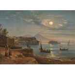 Giusti, Gugliemo Naples 1824 - 1916.   Full Moon above the Bay in Naples. Signed lower left: Giusti.