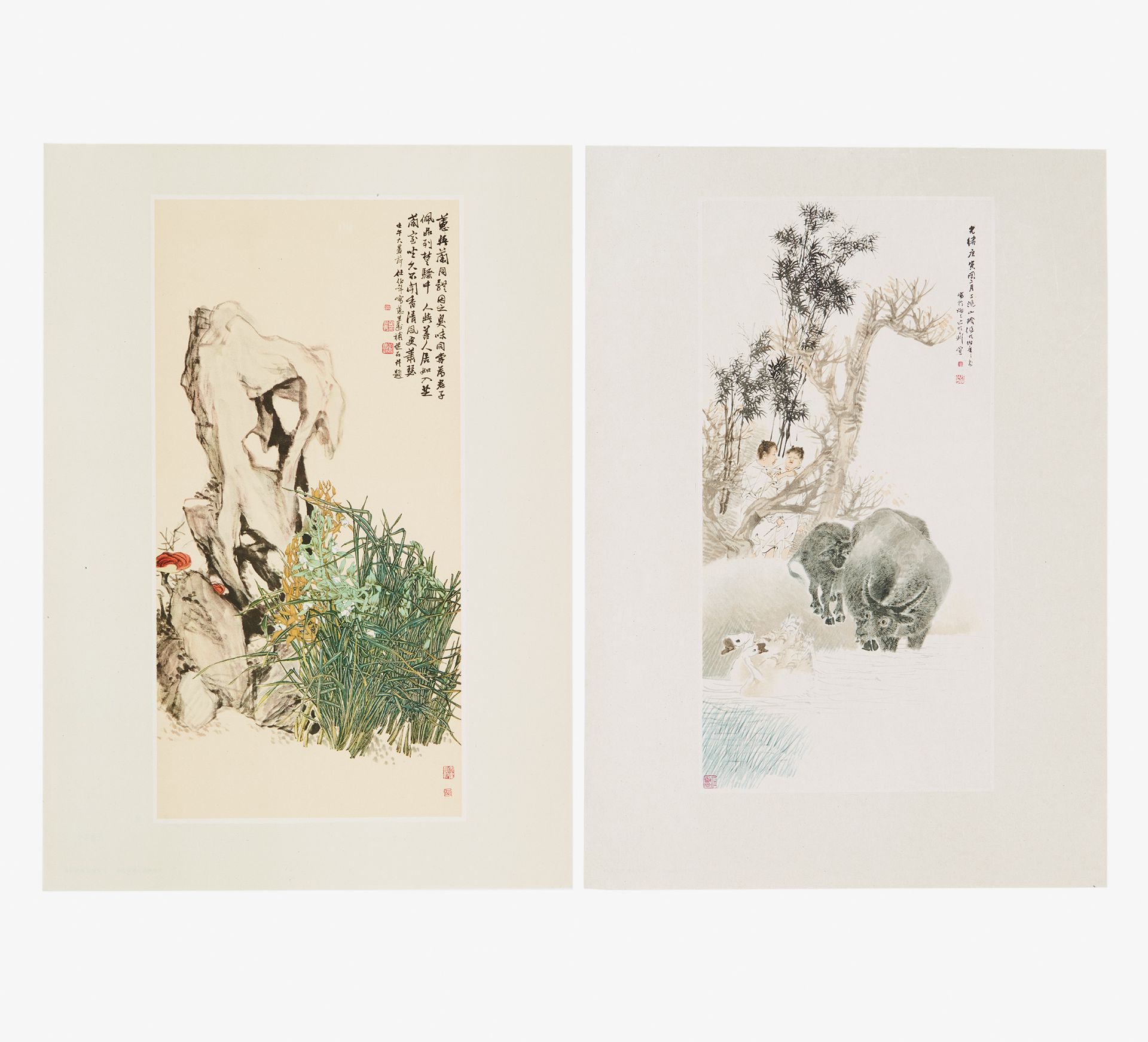 THIRTEEN WOOD BLOCK PRINTS AFTER QI BAISHI AND OTHER ARTISTS. China. 20. Jh. Partly colored loose