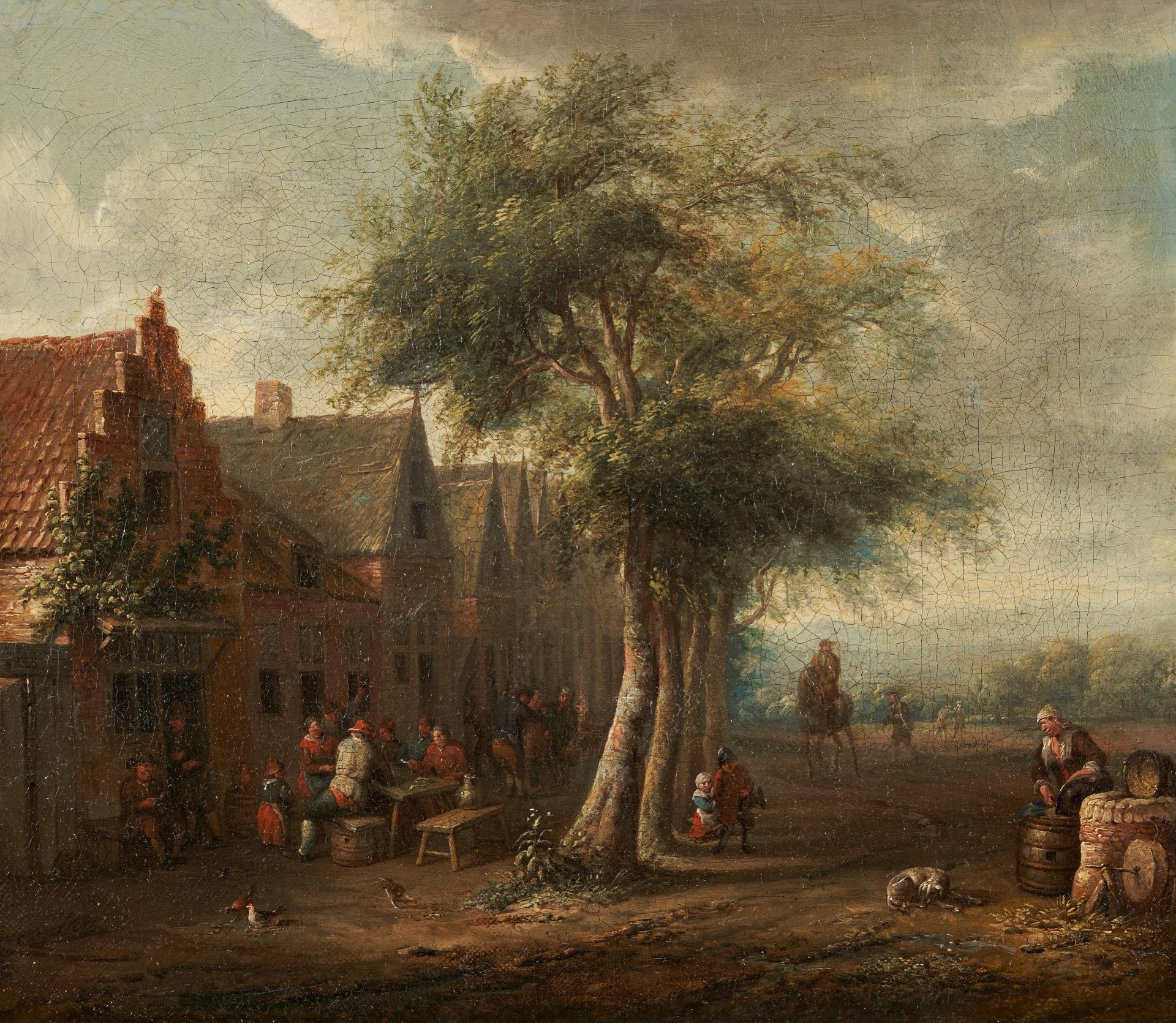 Essen, Cornelis van. war tätig in Amsterdam um 1700Straßenschänke in einem holländischen Dorf. Öl