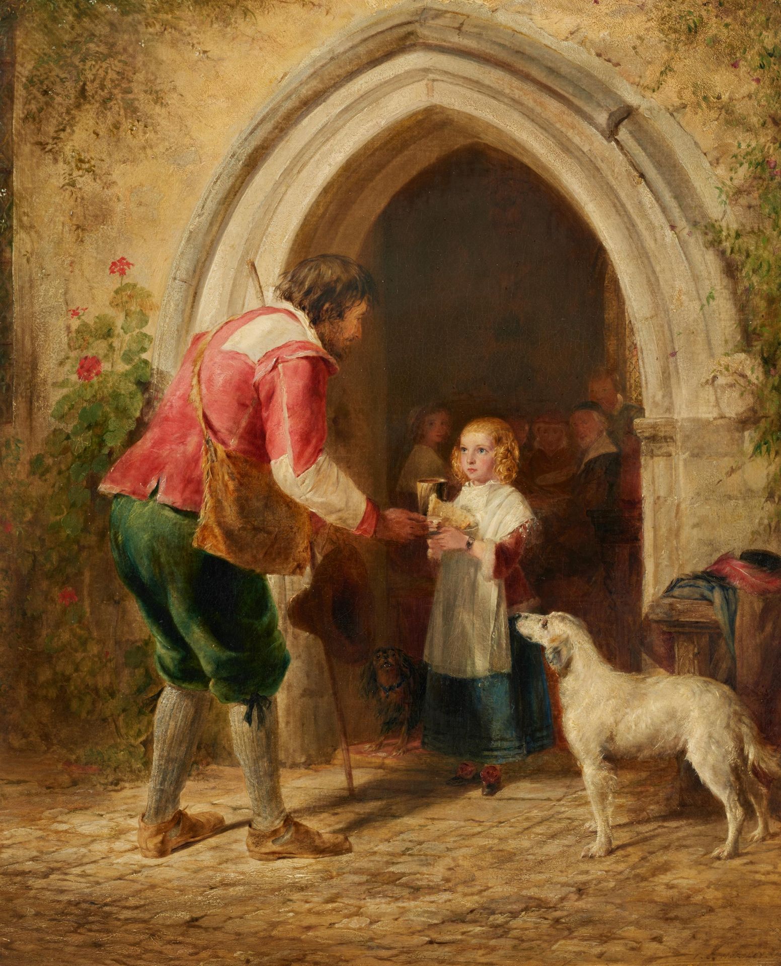 Horsley, John Calcott. 1817 Brompton - 1903 London. Armenspeisung an der Kirchenpforte. Öl auf